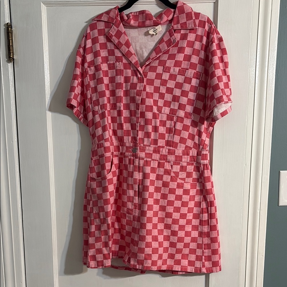 Red and White Checkered Short Sleeve Dress